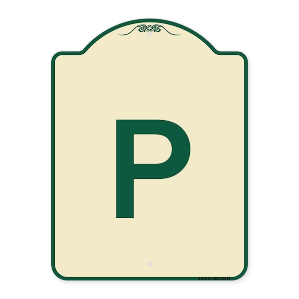 Designer Series Sign W/ Letter P, Tan & Green Heavy-Gauge Aluminum Sign, 24" x 18", TG-1824-22934